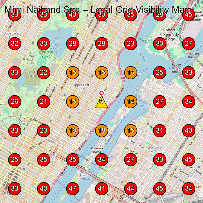 Mimi Nail and Spa GeoGrid visibility map for Nail Salon in New York